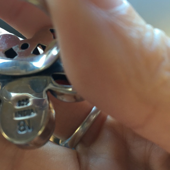 STERLING Butterfly Ring with Real Gemstones Turquoise, Garnet, - Picture 6 of 7